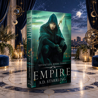 Empire (Seventeen Book 3) Hardback by A.D. Starrling in a moonlit penthouse above the Boston skyline