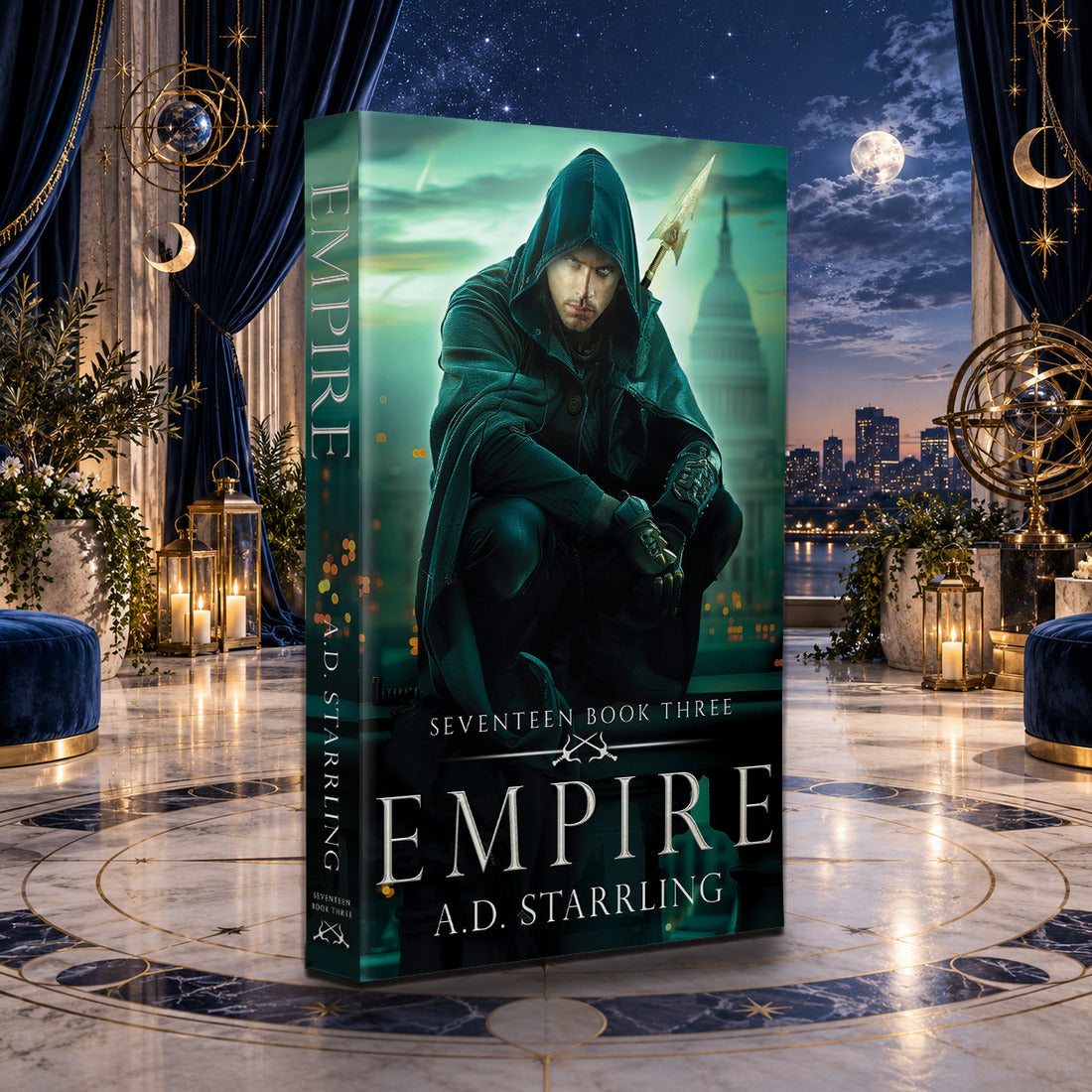 Empire (Seventeen Book 3) Paperback by A.D. Starrling in a moonlit penthouse above the Boston skyline