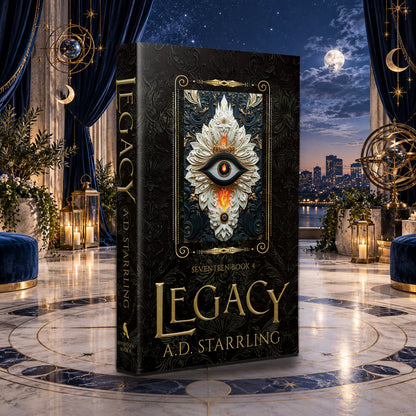 Legacy (Seventeen Book 4) Special Edition Paperback by A.D. Starrling in a moonlit penthouse above the Boston skyline