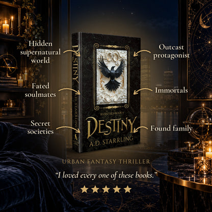 Destiny Special Edition Hardback tropes: Hidden supernatural world, Fated soulmates, Secret societies, Outcast protagonist, Immortals, Found family. Five-star reader review.