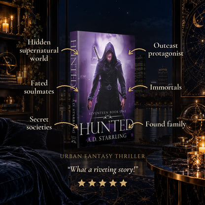 Hunted Paperback tropes: Hidden supernatural world, Fated soulmates, Secret societies, Outcast protagonist, Immortals, Found family. Five-star reader review.
