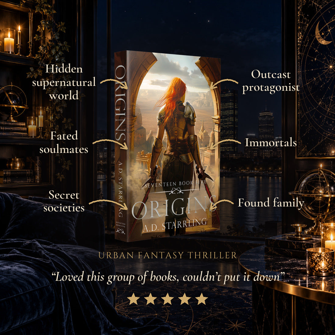 Origins Paperback tropes: Hidden supernatural world, Fated soulmates, Secret societies, Outcast protagonist, Immortals, Found family. Five-star reader review.