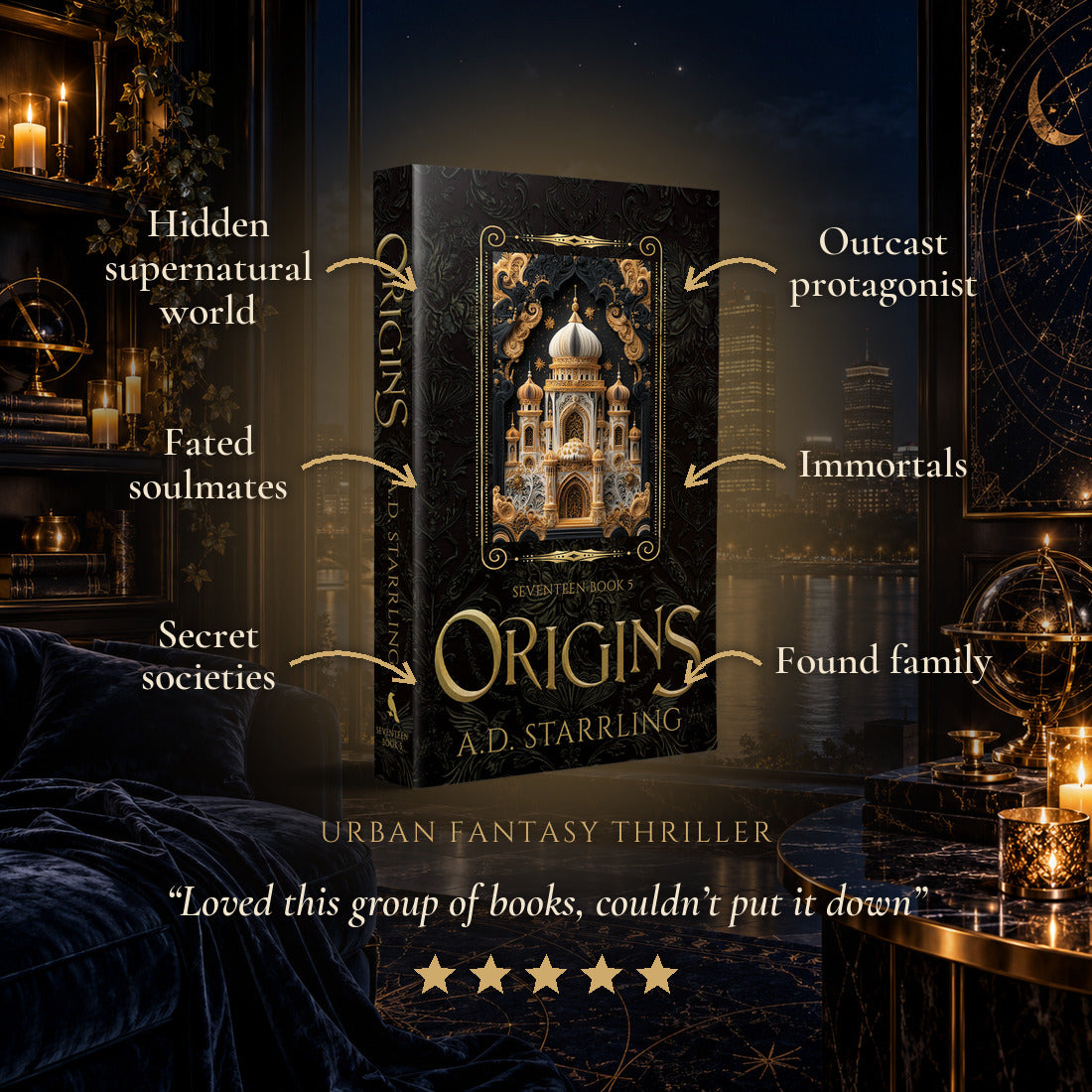 Origins Special Edition Paperback tropes: Hidden supernatural world, Fated soulmates, Secret societies, Outcast protagonist, Immortals, Found family. Five-star reader review.
