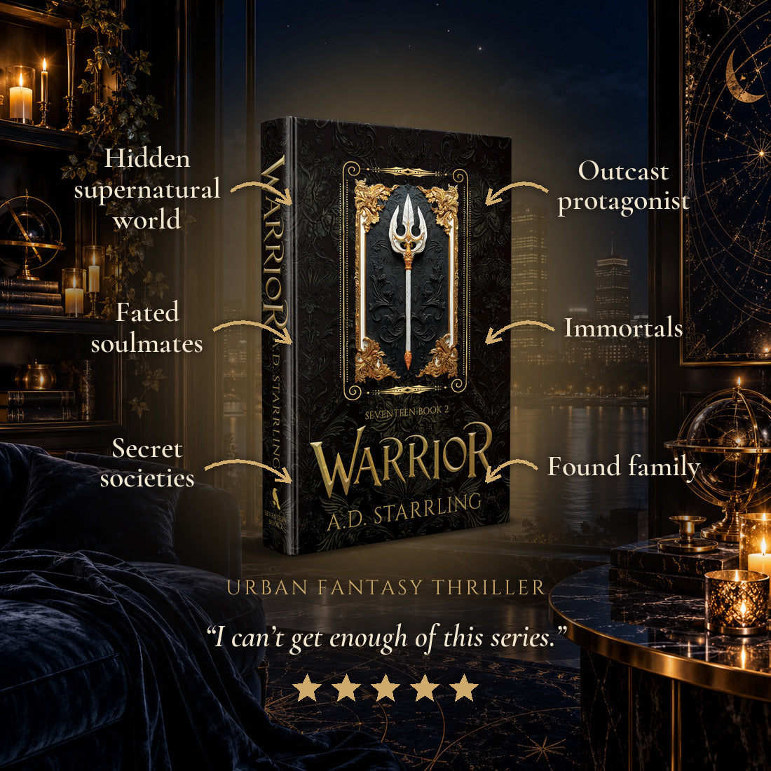 Warrior Special Edition Hardback tropes: Hidden supernatural world, Fated soulmates, Secret societies, Outcast protagonist, Immortals, Found family. Five-star reader review.
