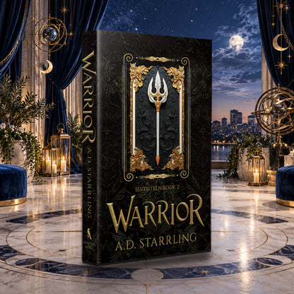 Warrior (Seventeen Book 2) Special Edition Paperback by A.D. Starrling in a moonlit penthouse above the Boston skyline