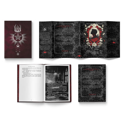Gothic-style book with decorative covers and pages on a white background