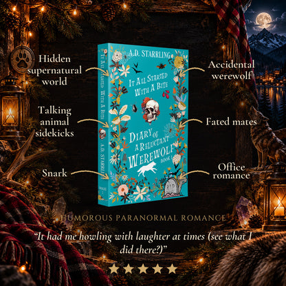 It All Started with a Bite Special Edition Paperback tropes: Hidden supernatural world, Talking animal sidekicks, Snark, Accidental werewolf, Fated mates, Office romance. Five-star reader review.