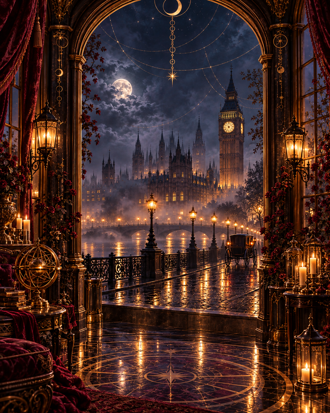 Victorian London and Big Ben by moonlight, for The Mage and His Brute series by Ava Marie Salinger