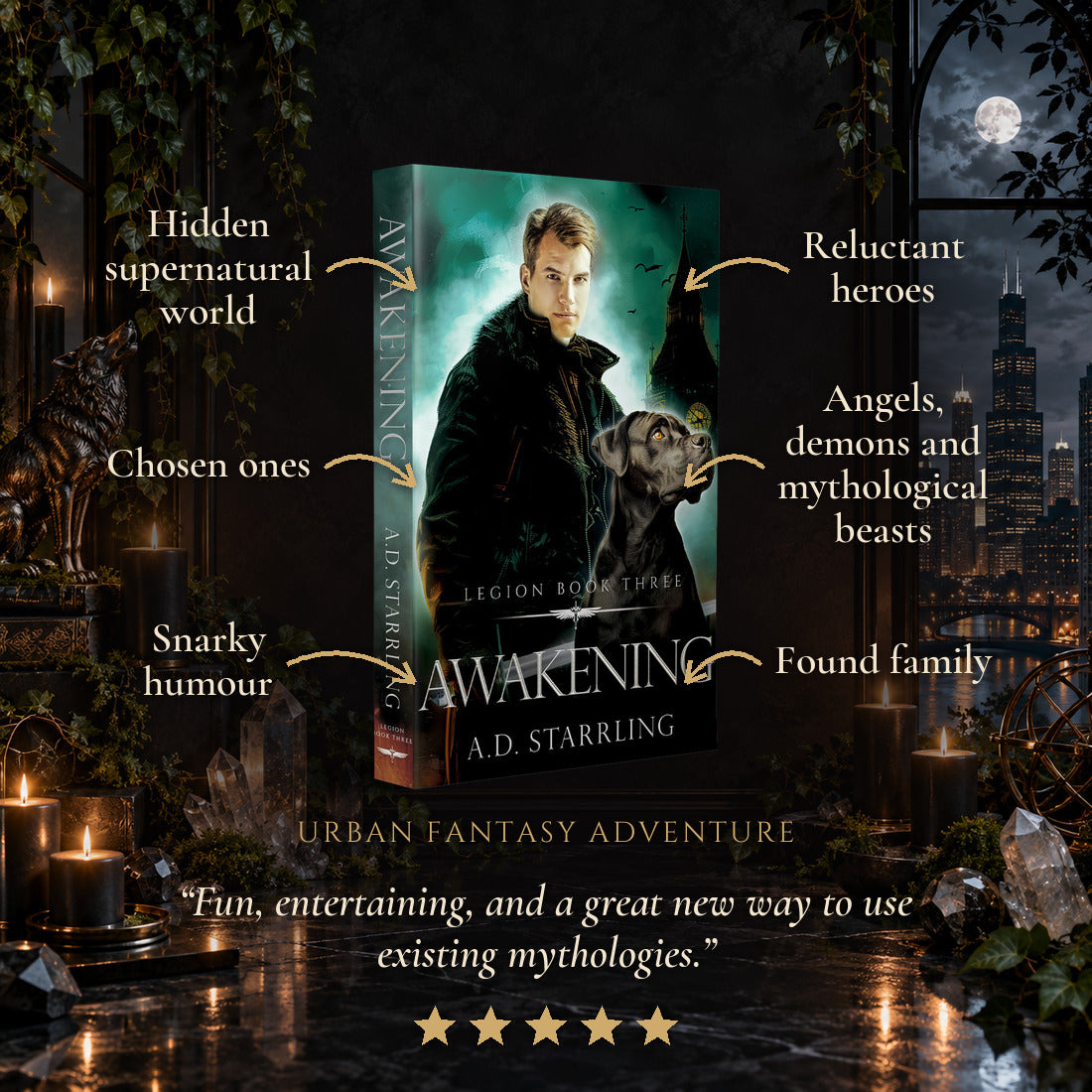 Awakening Paperback tropes: Hidden supernatural world, Chosen ones, Snarky humour, Reluctant heroes, Angels, demons and mythological beasts, Found family. Five-star reader review.