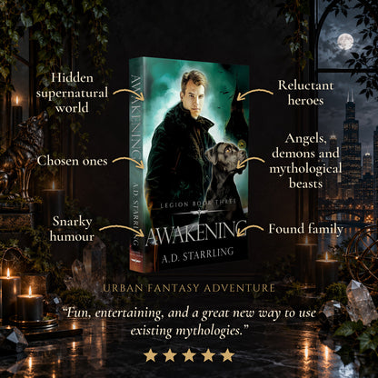 Awakening Paperback tropes: Hidden supernatural world, Chosen ones, Snarky humour, Reluctant heroes, Angels, demons and mythological beasts, Found family. Five-star reader review.