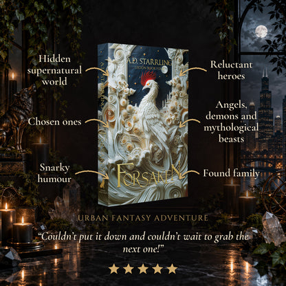 Forsaken Special Edition Paperback tropes: Hidden supernatural world, Chosen ones, Snarky humour, Reluctant heroes, Angels, demons and mythological beasts, Found family. Five-star reader review.