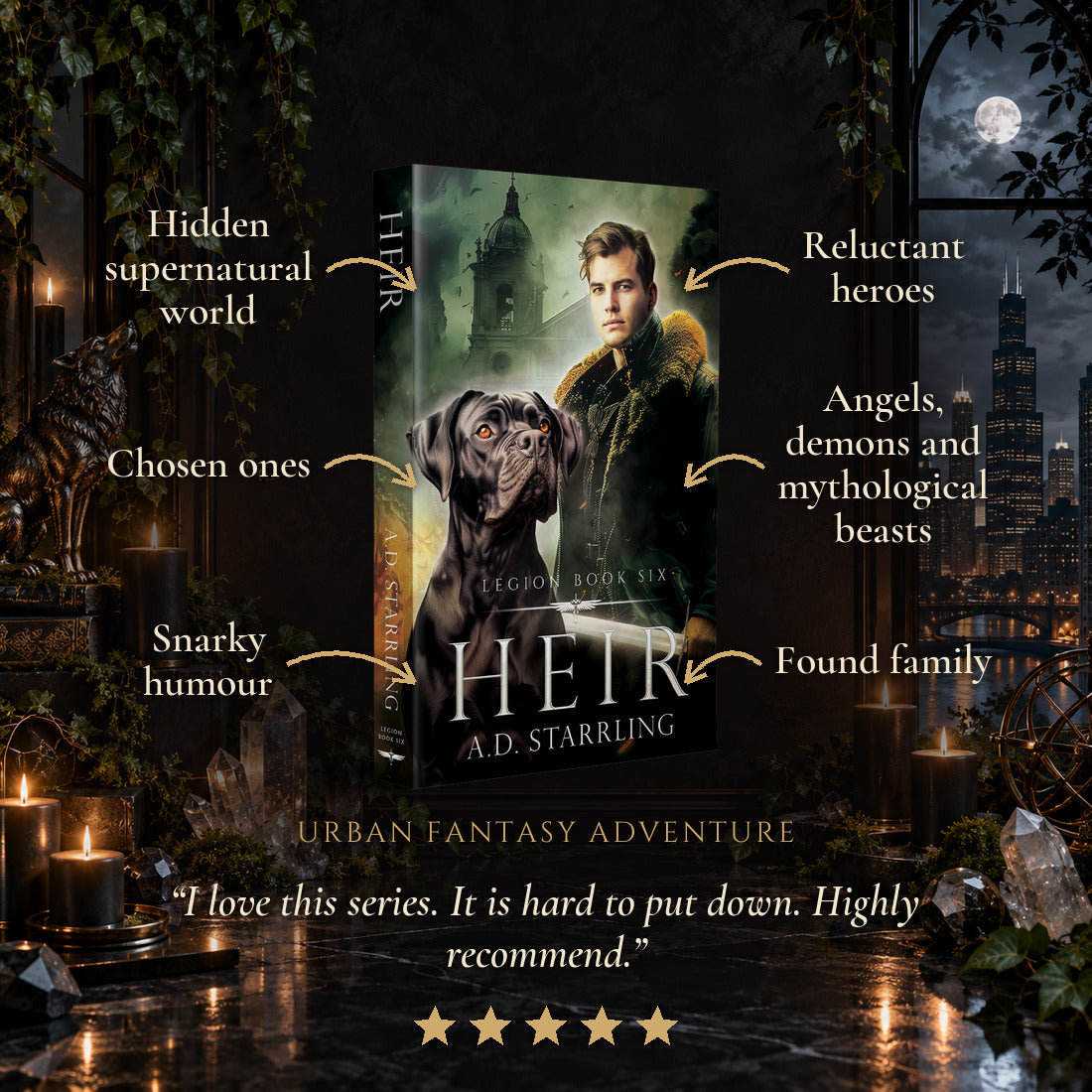 Heir Paperback tropes: Hidden supernatural world, Chosen ones, Snarky humour, Reluctant heroes, Angels, demons and mythological beasts, Found family. Five-star reader review.