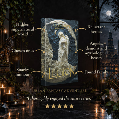 Legion Special Edition Paperback tropes: Hidden supernatural world, Chosen ones, Snarky humour, Reluctant heroes, Angels, demons and mythological beasts, Found family. Five-star reader review.