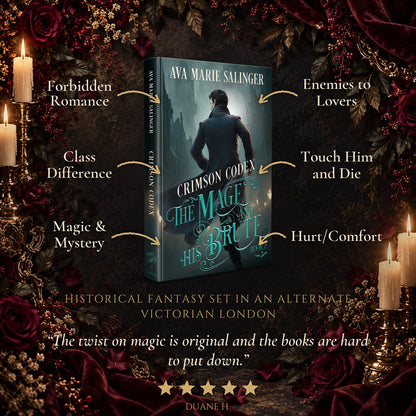 Crimson Codex Hardback tropes: Forbidden Romance, Enemies to Lovers, Class Difference, Touch Him and Die, Magic and Mystery, Hurt/Comfort. Historical fantasy set in an alternate Victorian London. Five-star reader review: The twist on magic is original and the books are hard to put down.