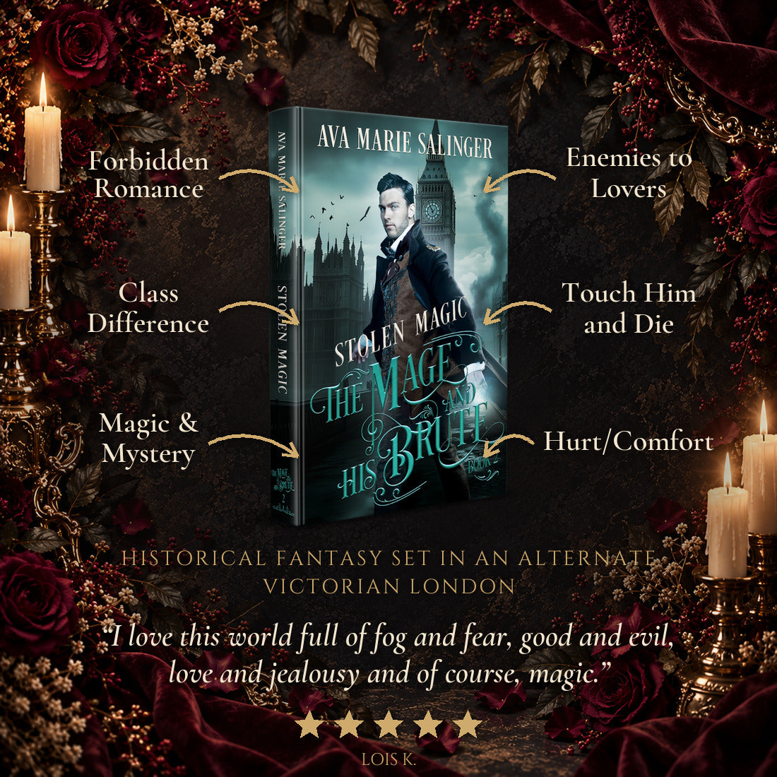 Stolen Magic Hardback tropes: Forbidden Romance, Enemies to Lovers, Class Difference, Touch Him and Die, Magic and Mystery, Hurt/Comfort. Historical fantasy set in an alternate Victorian London. Five-star reader review: I love this world full of fog and fear, good and evil, love and jealousy and of course, magic.