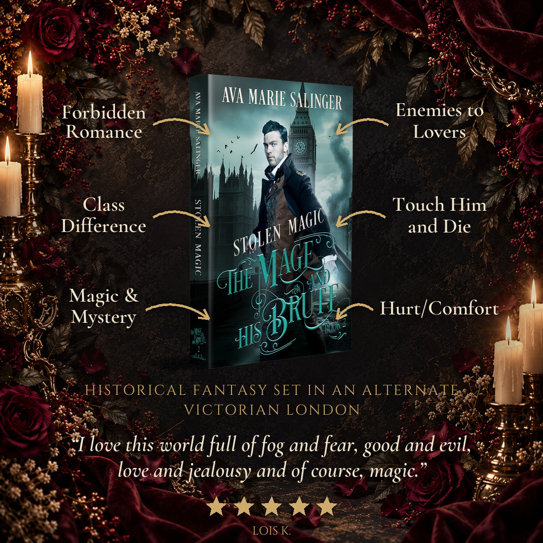 Stolen Magic Paperback tropes: Forbidden Romance, Enemies to Lovers, Class Difference, Touch Him and Die, Magic and Mystery, Hurt/Comfort. Historical fantasy set in an alternate Victorian London. Five-star reader review: I love this world full of fog and fear, good and evil, love and jealousy and of course, magic.