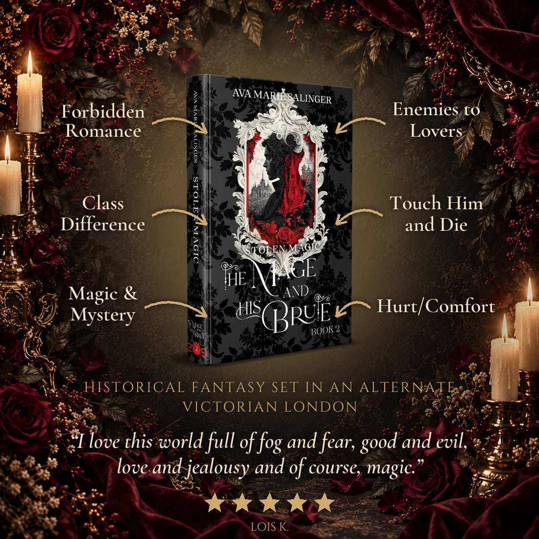 Stolen Magic Special Edition Hardback tropes: Forbidden Romance, Enemies to Lovers, Class Difference, Touch Him and Die, Magic and Mystery, Hurt/Comfort. Historical fantasy set in an alternate Victorian London. Five-star reader review: I love this world full of fog and fear, good and evil, love and jealousy and of course, magic.