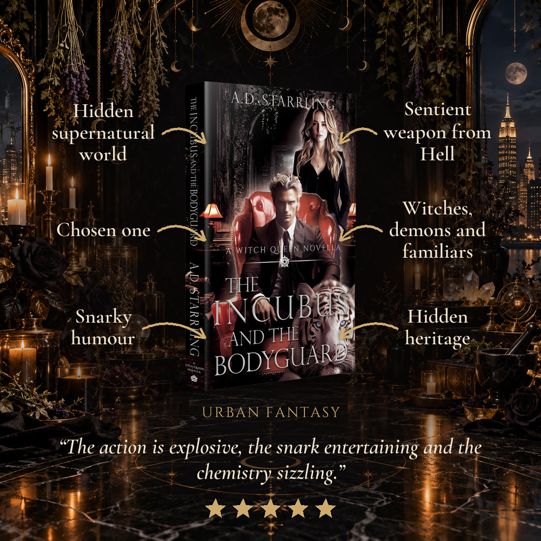 The Incubus and the Bodyguard Paperback tropes: Hidden supernatural world, Chosen one, Snarky humour, Sentient weapon from Hell, Witches, demons and familiars, Hidden heritage. Five-star reader review.